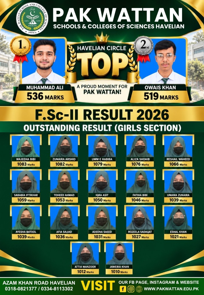 F.Sc-II Result 2026 — Outstanding girls section results, Pak Wattan Havelian